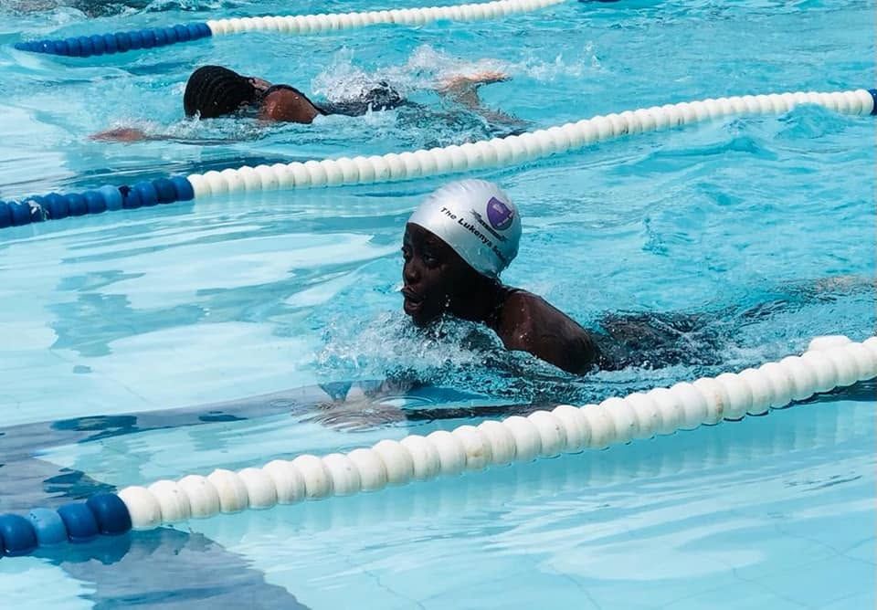 A Lukenya Girls swimmer competing at a gala